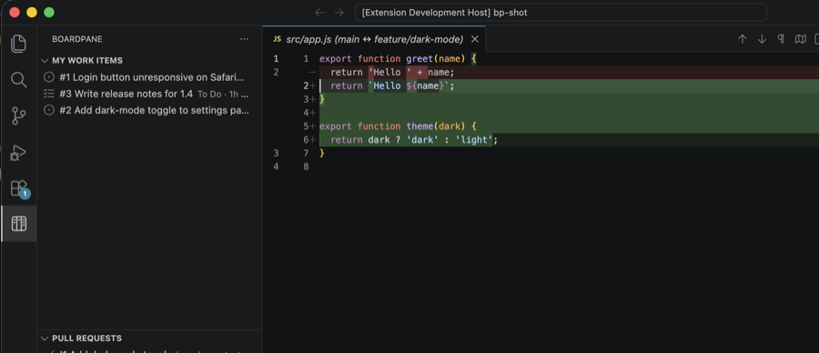 Reviewing a pull request as a native VS Code diff